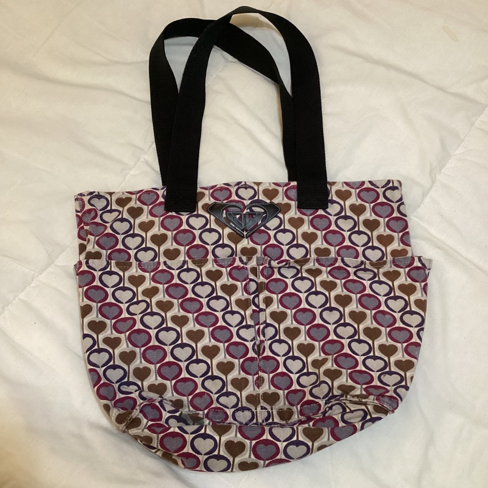 Roxy Tote Bag Heart Print Canvas Purse Shoulder Bag Handbag Y2K